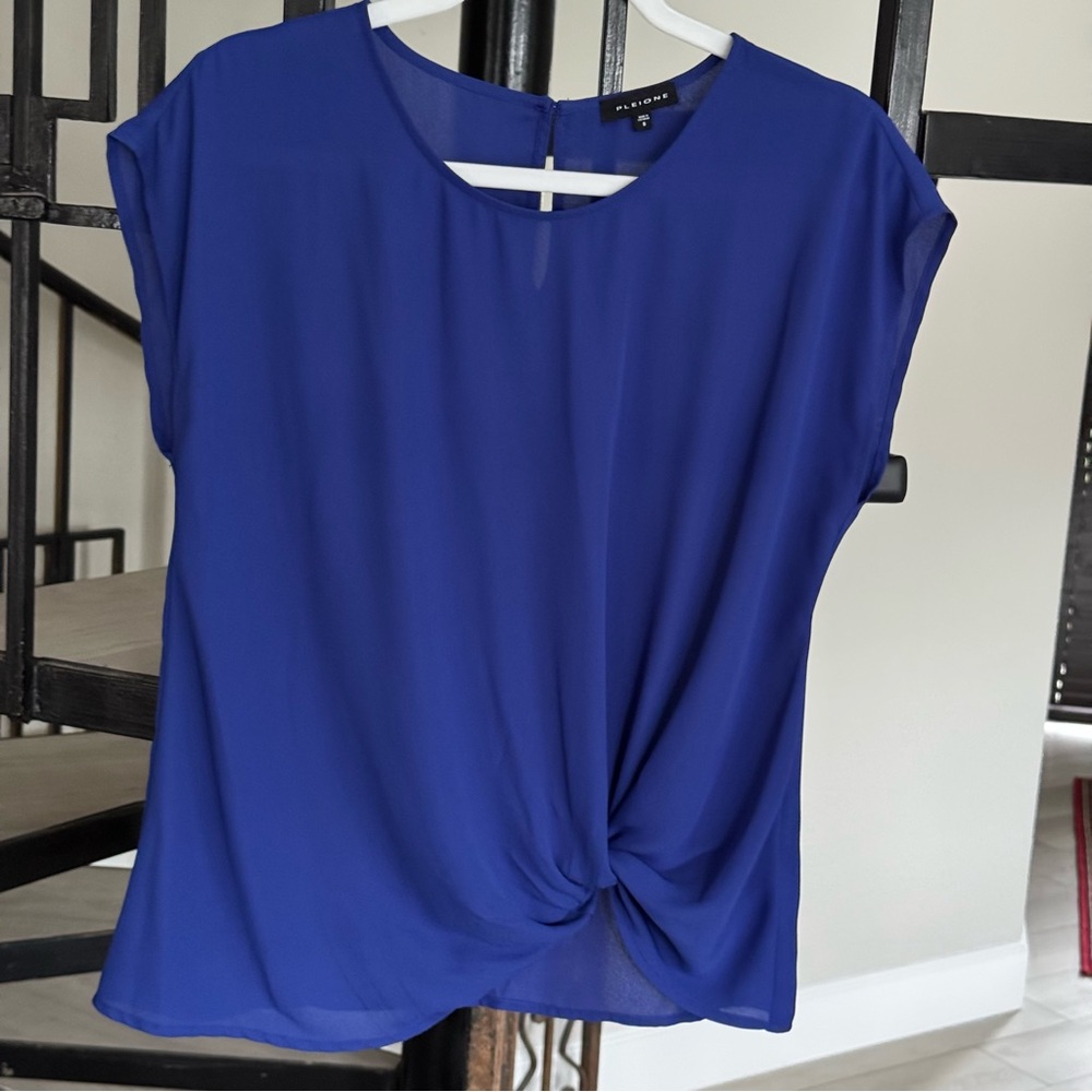 Pleione Women’s Short Sleeve Top with a Twisted Front Knot- Cobalt Blue